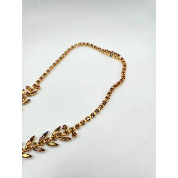 Vintage Lugano Gold Aurora Borealis Rhinestone Necklace Statement Necklace - Picture 5 of 7
